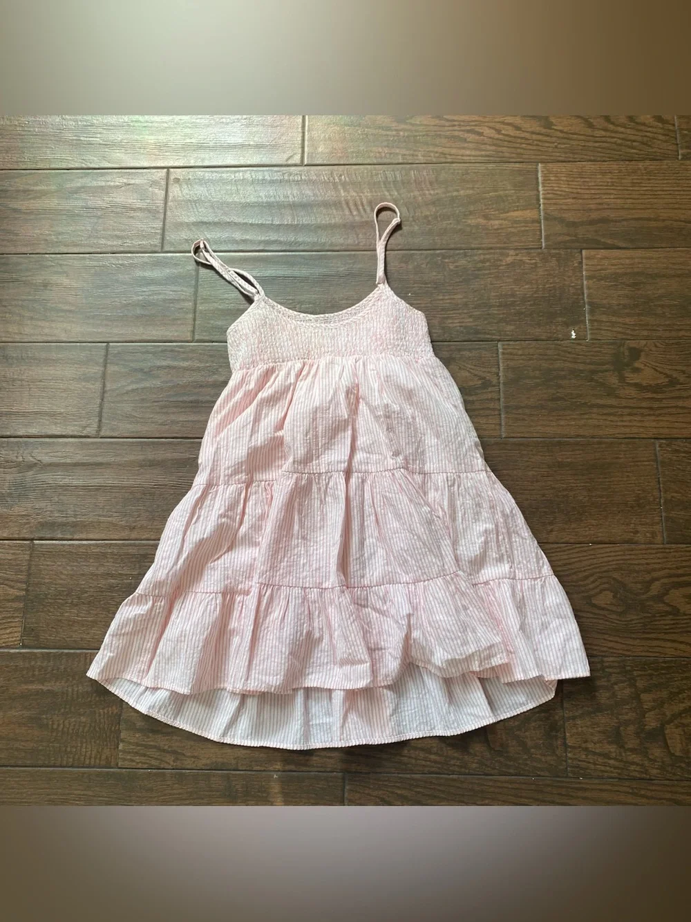 Girls Light Pink Tiered Sundress with Smocked Bodice